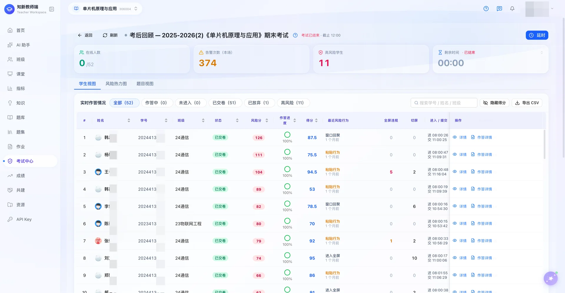知新教学平台·考后回顾